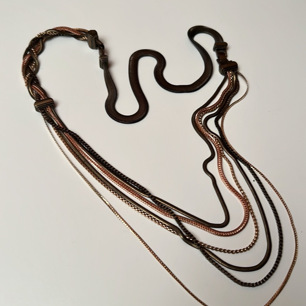Chloe + Isabel Multi-Strand Mixed Metal Necklace — Rose Gold, Gold, and Gunmetal